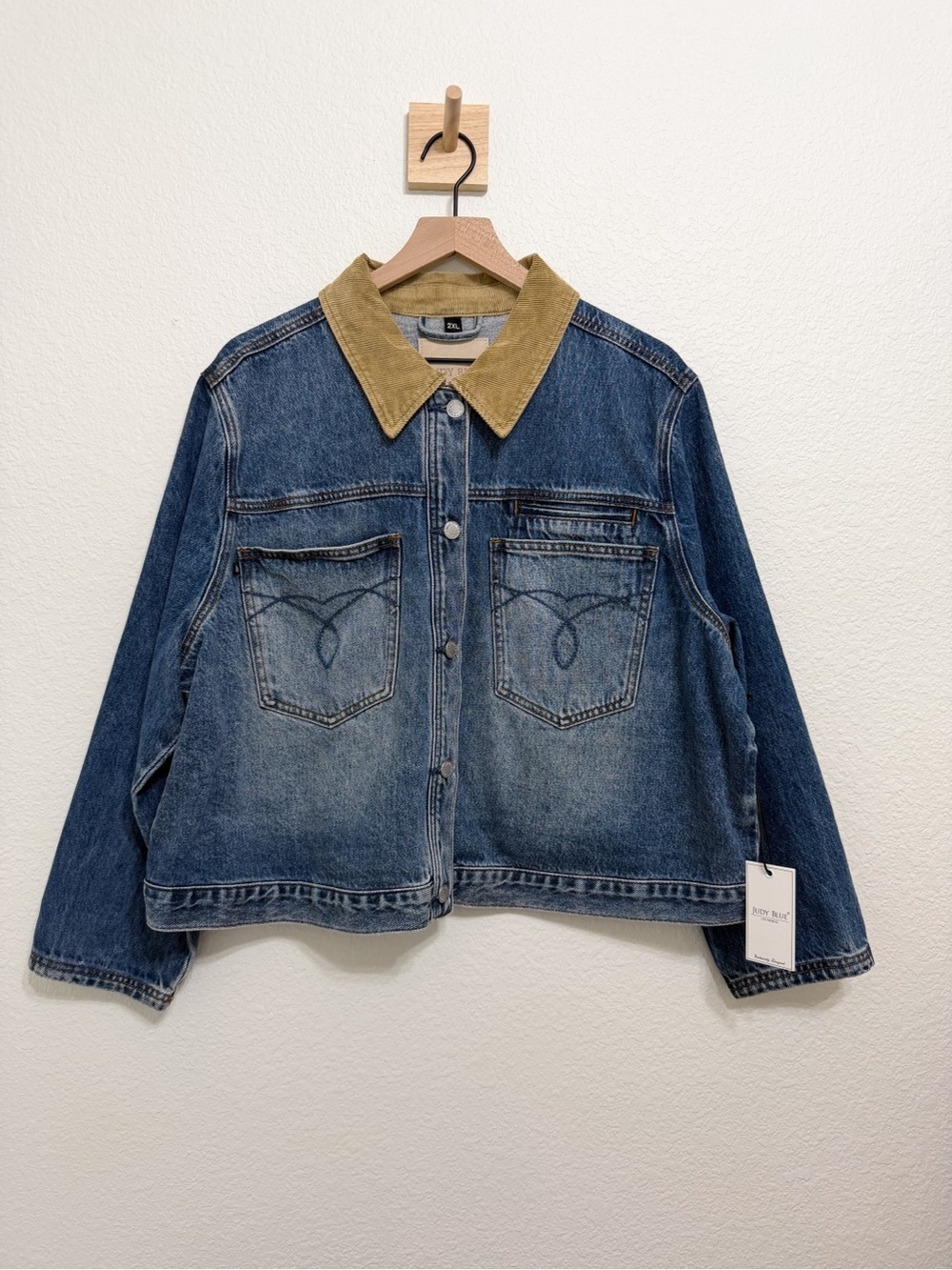 NWT Judy Blue Rigid Barn Jacket Corduroy Med Blue 2X